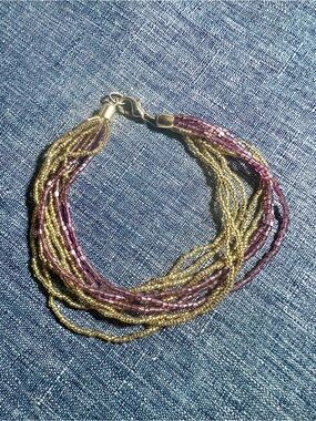 Gold and Purple Multi-Strand Beaded Bracelet